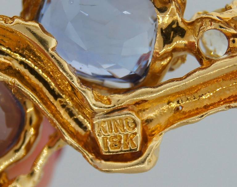 Arthur King Pearl Sapphire Diamond Yellow Gold Brooch Pin circa 1960s 1