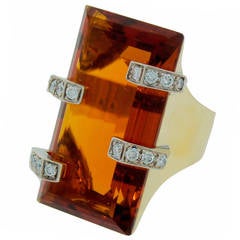 1970s Citrine Diamond Yellow Gold Ring