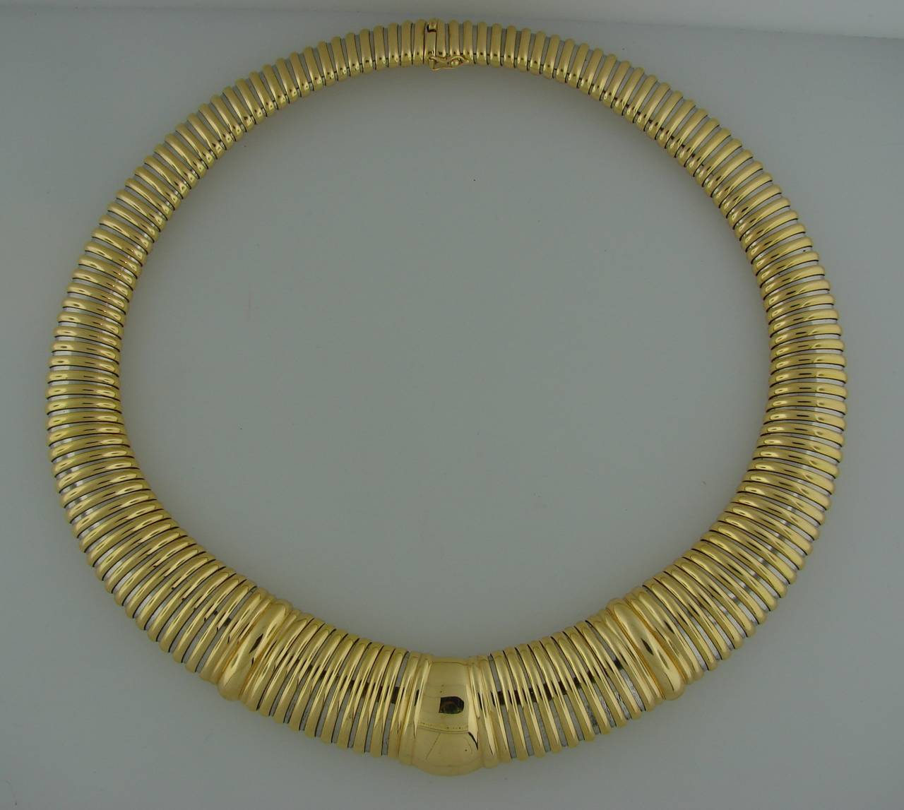 1980s Cartier Stainless Steel Gold Tubogas Necklace In Excellent Condition In Beverly Hills, CA