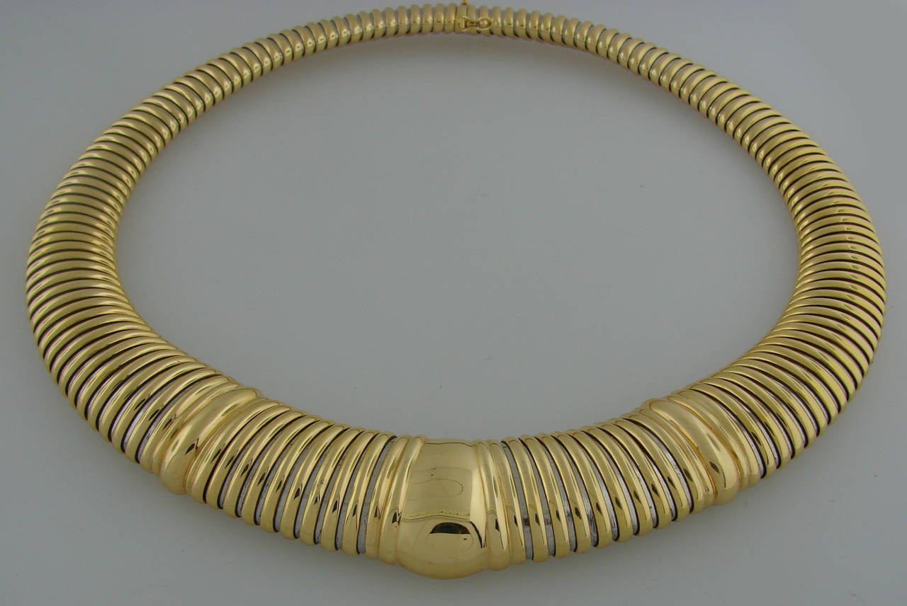 Women's 1980s Cartier Stainless Steel Gold Tubogas Necklace