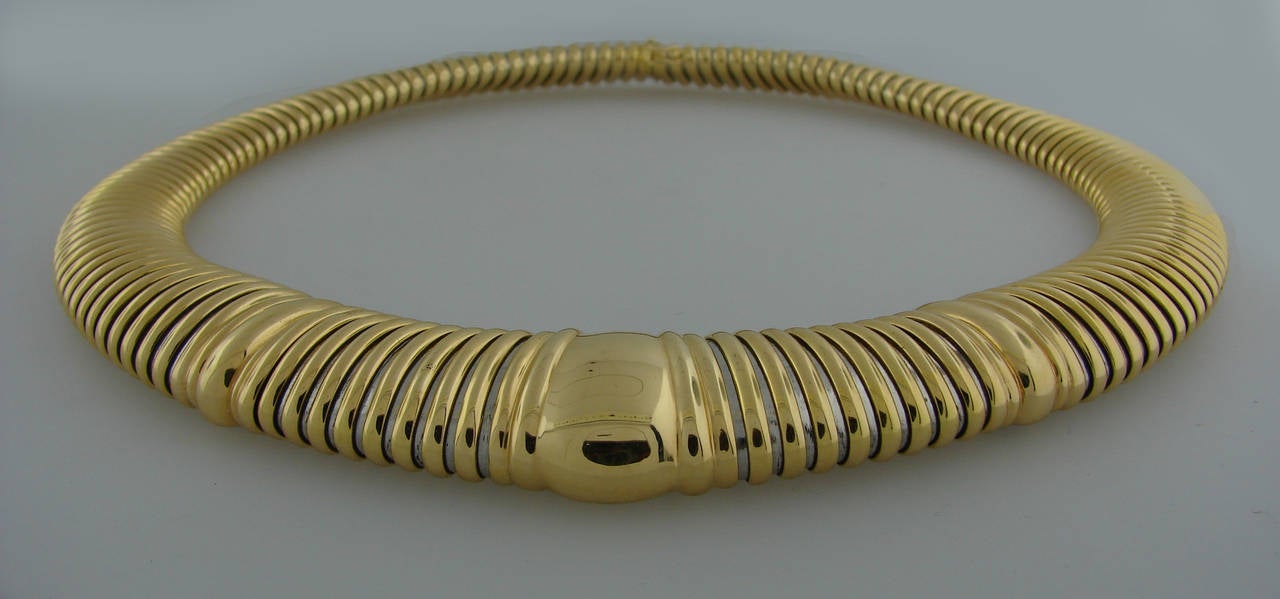 1980s Cartier Stainless Steel Gold Tubogas Necklace 1