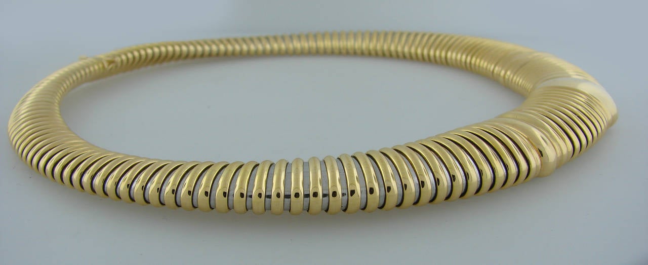 1980s Cartier Stainless Steel Gold Tubogas Necklace 2
