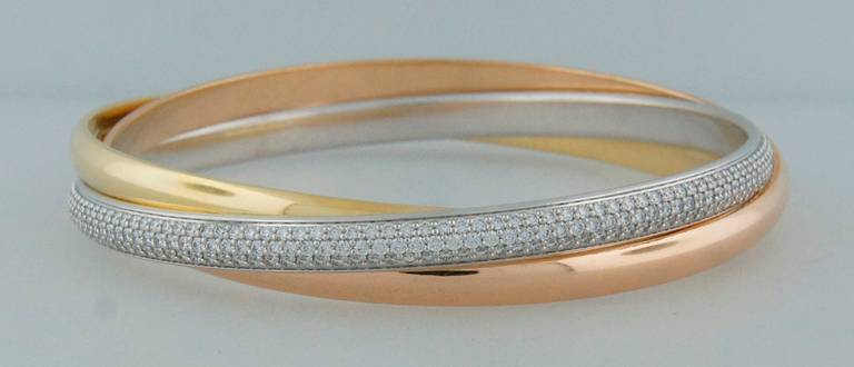 Women's Cartier Diamond Three-Tone Gold Trinity Bracelet