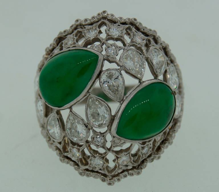 Buccellati Jade Diamond Platinum Ring circa 1970s