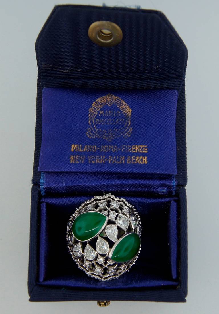 Buccellati Jade Diamond Platinum Ring circa 1970s 6