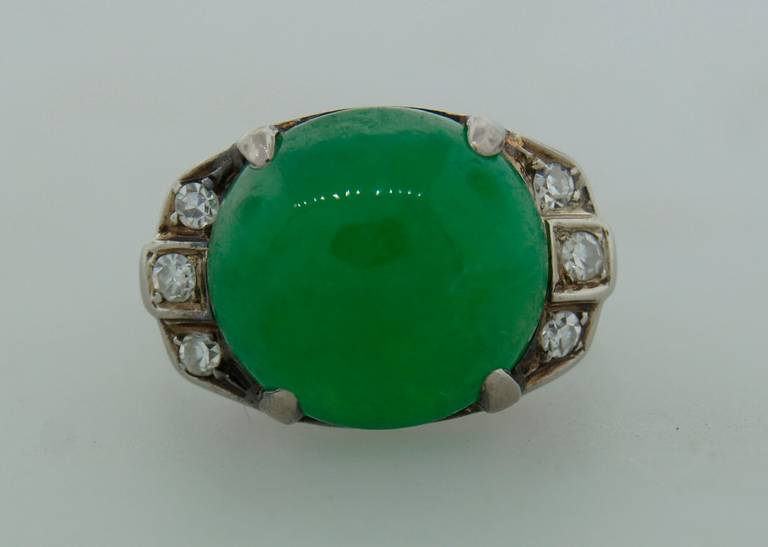 1930s Art Deco Jade Diamond White Gold Ring