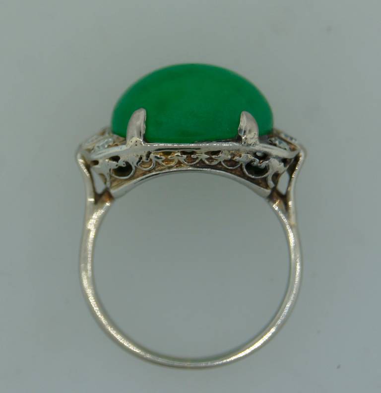 1930s Art Deco Jade Diamond White Gold Ring at 1stDibs