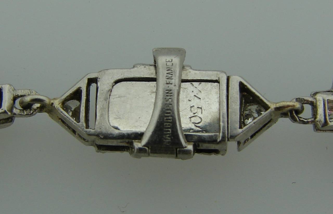 Art Deco Mauboussin Platinum Necklace Ring Earrings Set Emerald Diamond 4