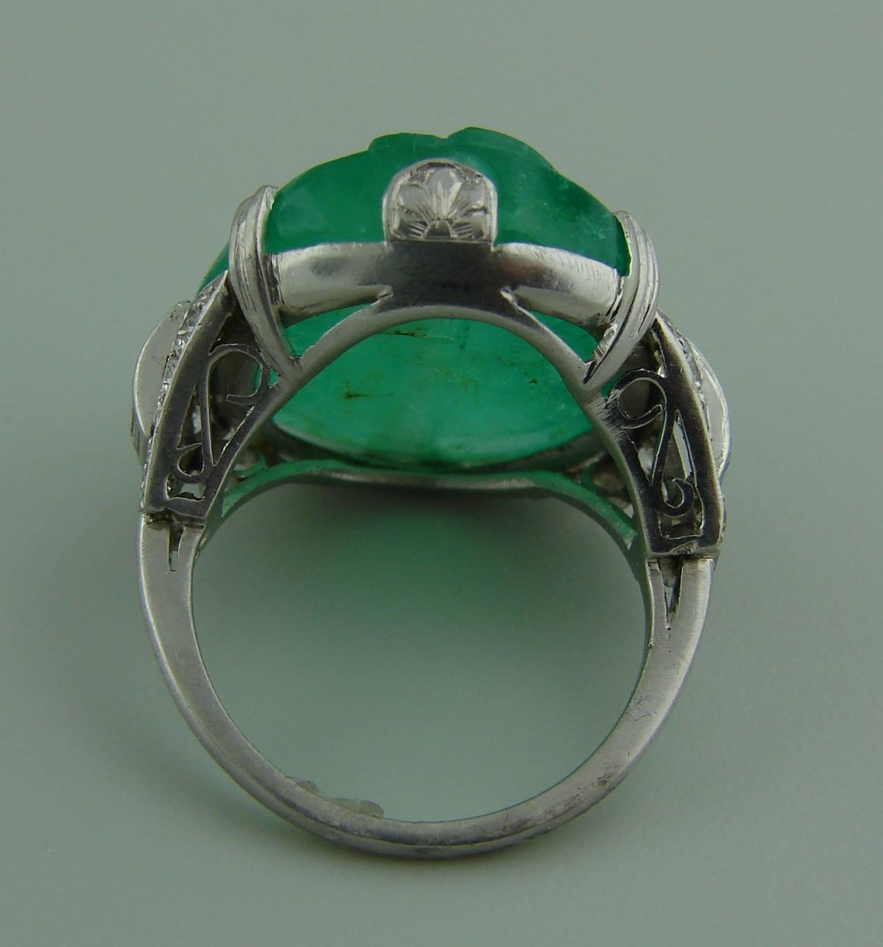 Art Deco Mauboussin Platinum Necklace Ring Earrings Set Emerald Diamond 1