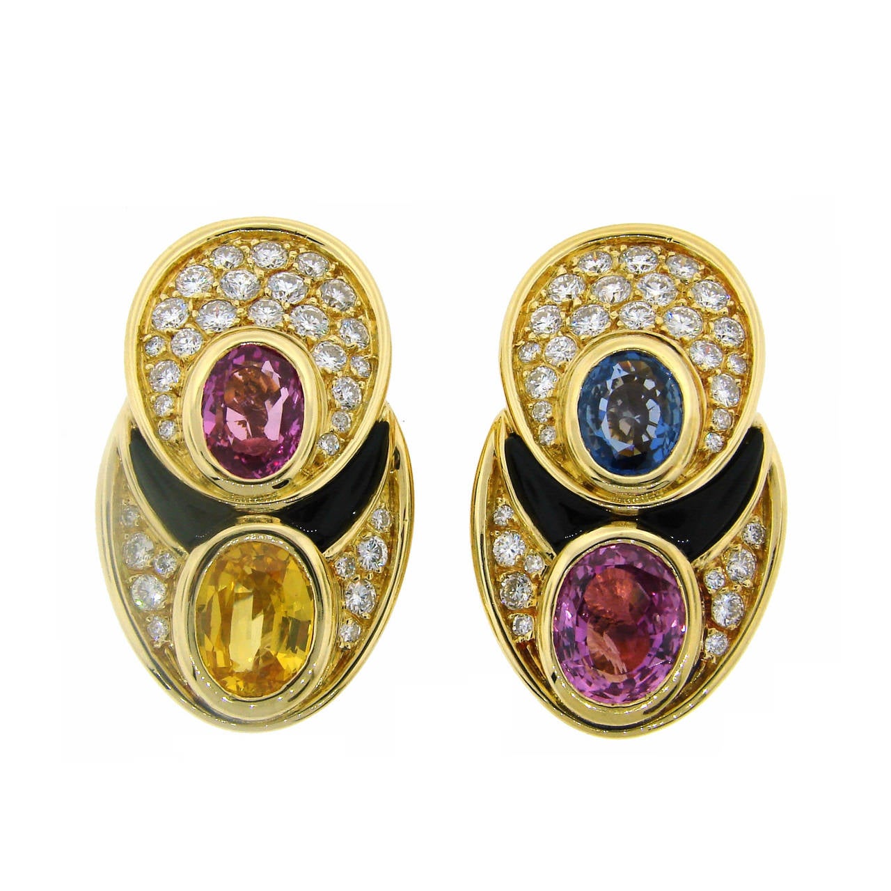 1980s Marina B Sapphire Diamond Gold Earrings