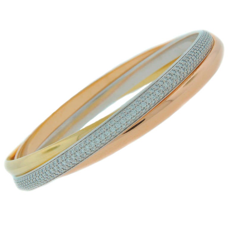 Cartier Diamond Three-Tone Gold Trinity Bracelet