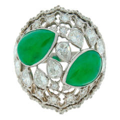 Buccellati Jade Diamond Platinum Ring circa 1970s