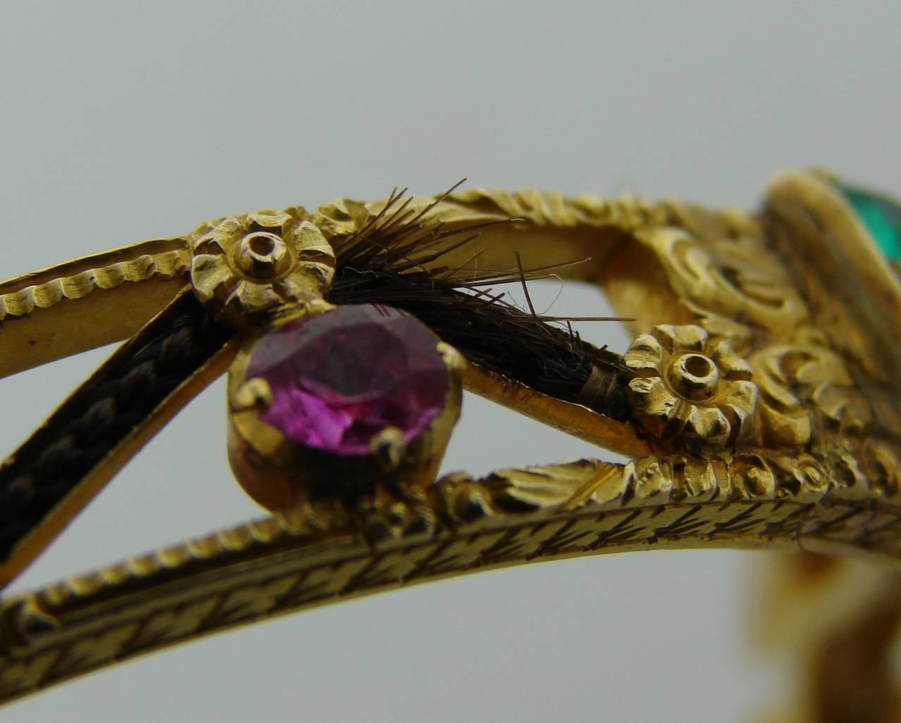 Victorian Pearl  Ruby Emerald Diamond Gold Mourning Bangle Bracelet 5