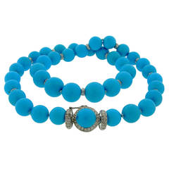 Turquoise Bead Diamond White Gold Necklace