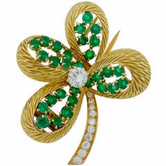 Cartier Emerald Diamond Yellow Gold Flower Pin Brooch