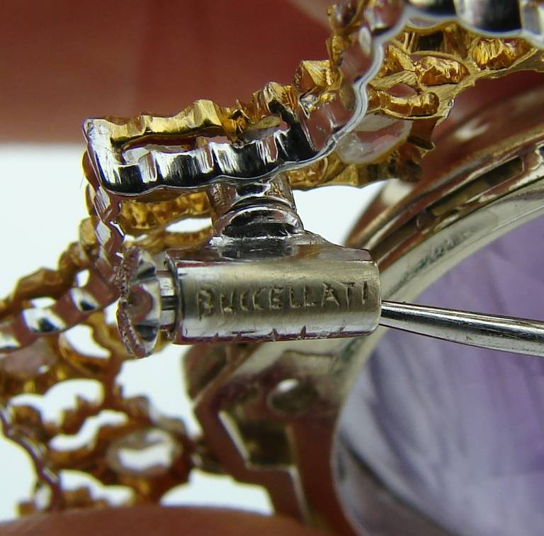Buccellati Carved Amethyst Cameo Enamel Diamond Gold Brooch Pin 3