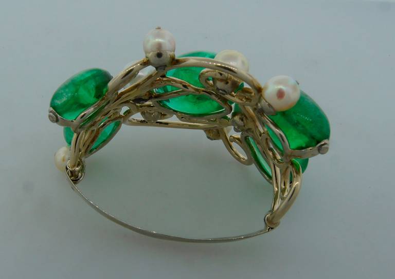Women's Seaman Schepps Emerald Pearl White Gold Bracelet and Pin Clip Set
