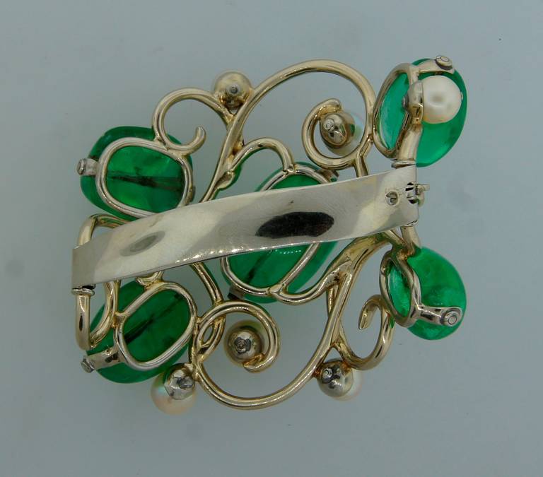 Seaman Schepps Emerald Pearl White Gold Bracelet and Pin Clip Set 1