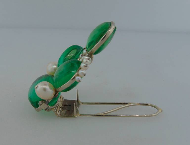 Seaman Schepps Emerald Pearl White Gold Bracelet and Pin Clip Set 3
