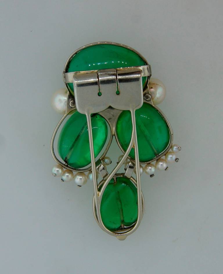Seaman Schepps Emerald Pearl White Gold Bracelet and Pin Clip Set 4