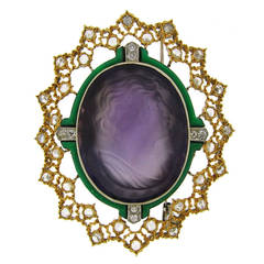 Buccellati Carved Amethyst Cameo Enamel Diamond Gold Brooch Pin 12
