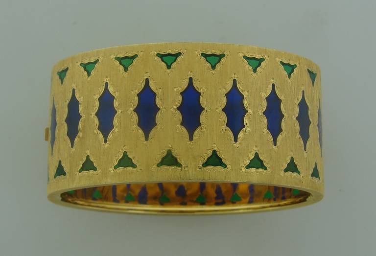 Buccellati Plique-a-Jour Enamel Yellow Gold Bangle Bracelet