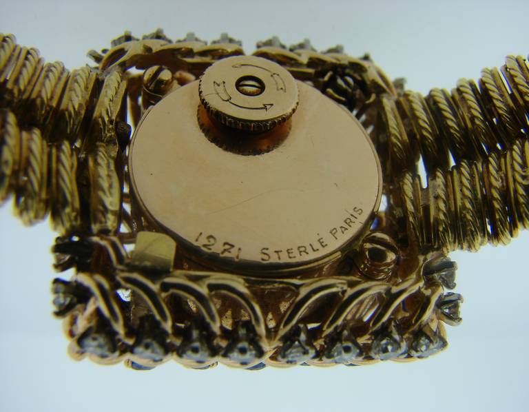 Pierre Sterle Gold Garnet Diamond Sapphire Watch circa 1940s Jaeger leCoultre 1