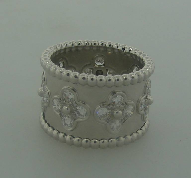 Van Cleef & Arpels Perlee Clover Collection Diamond White Gold Band Ring In Excellent Condition In Beverly Hills, CA