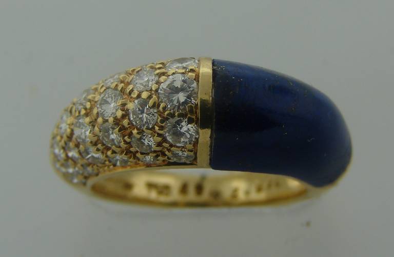 Cartier Lapis Lazuli Diamond Yellow Gold Band Ring In Excellent Condition In Beverly Hills, CA