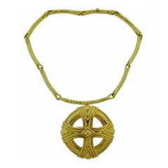 1980s Andrew Clunn Gold Pendant Necklace