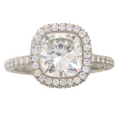 De Beers 2.24 Carat Cushion Cut Diamond Platinum Solitaire Ring