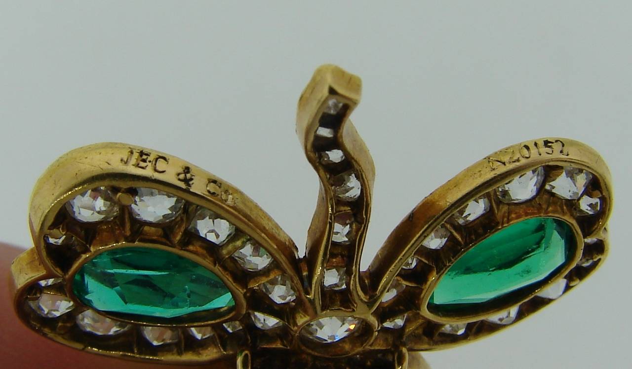 c.1930's J.E. Caldwell Emerald Diamond & Yellow Gold Clover Pendant 1