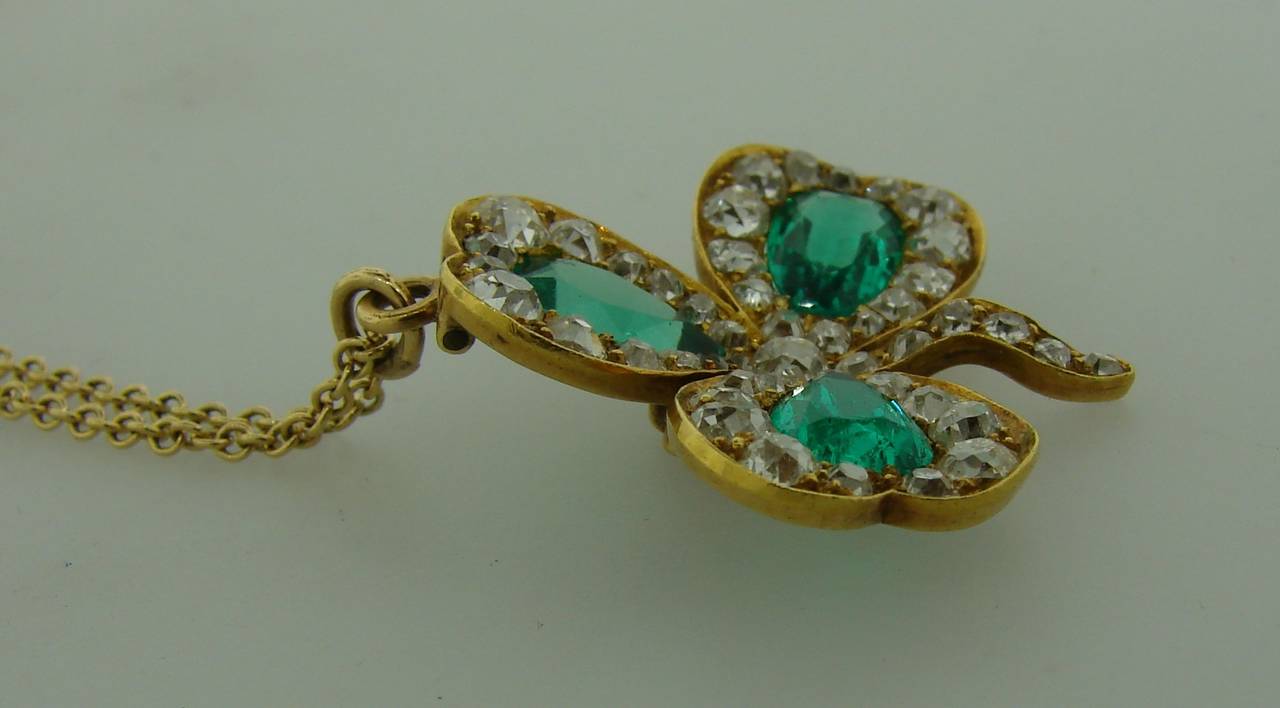 c.1930's J.E. Caldwell Emerald Diamond & Yellow Gold Clover Pendant 2