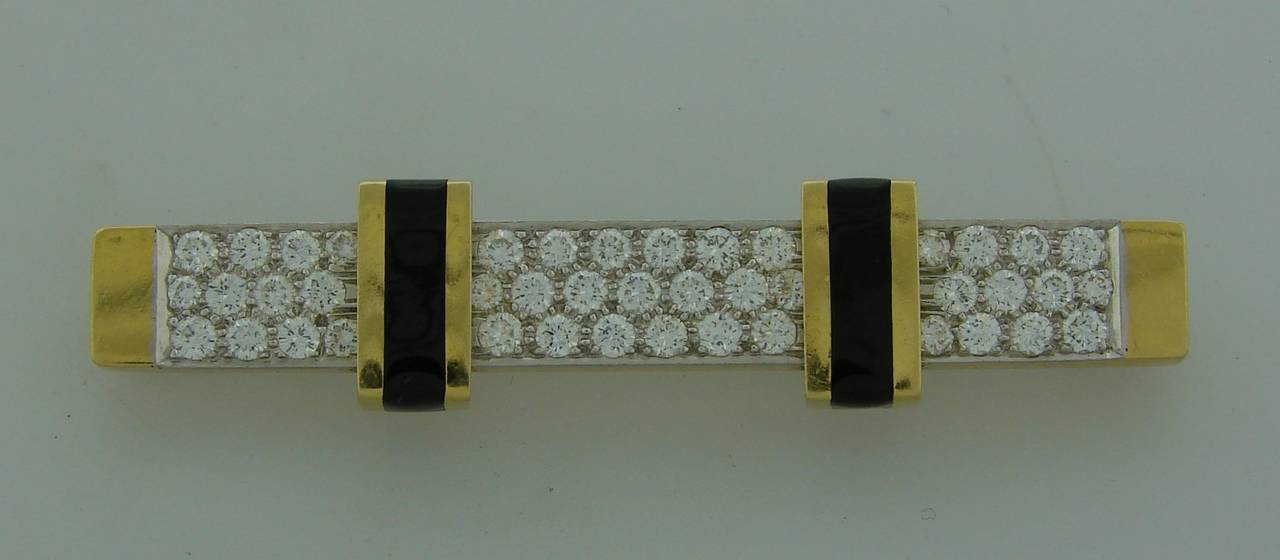c.1980's David Webb Diamond Enamel Platinum & Yellow Gold Tie Pin Clip Brooch In Excellent Condition In Beverly Hills, CA
