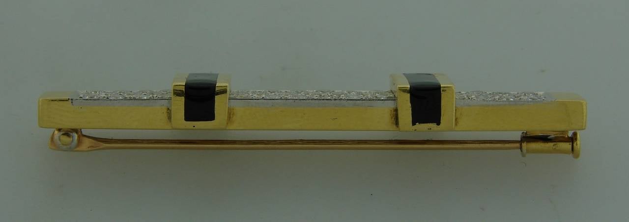 c.1980's David Webb Diamond Enamel Platinum & Yellow Gold Tie Pin Clip Brooch 1