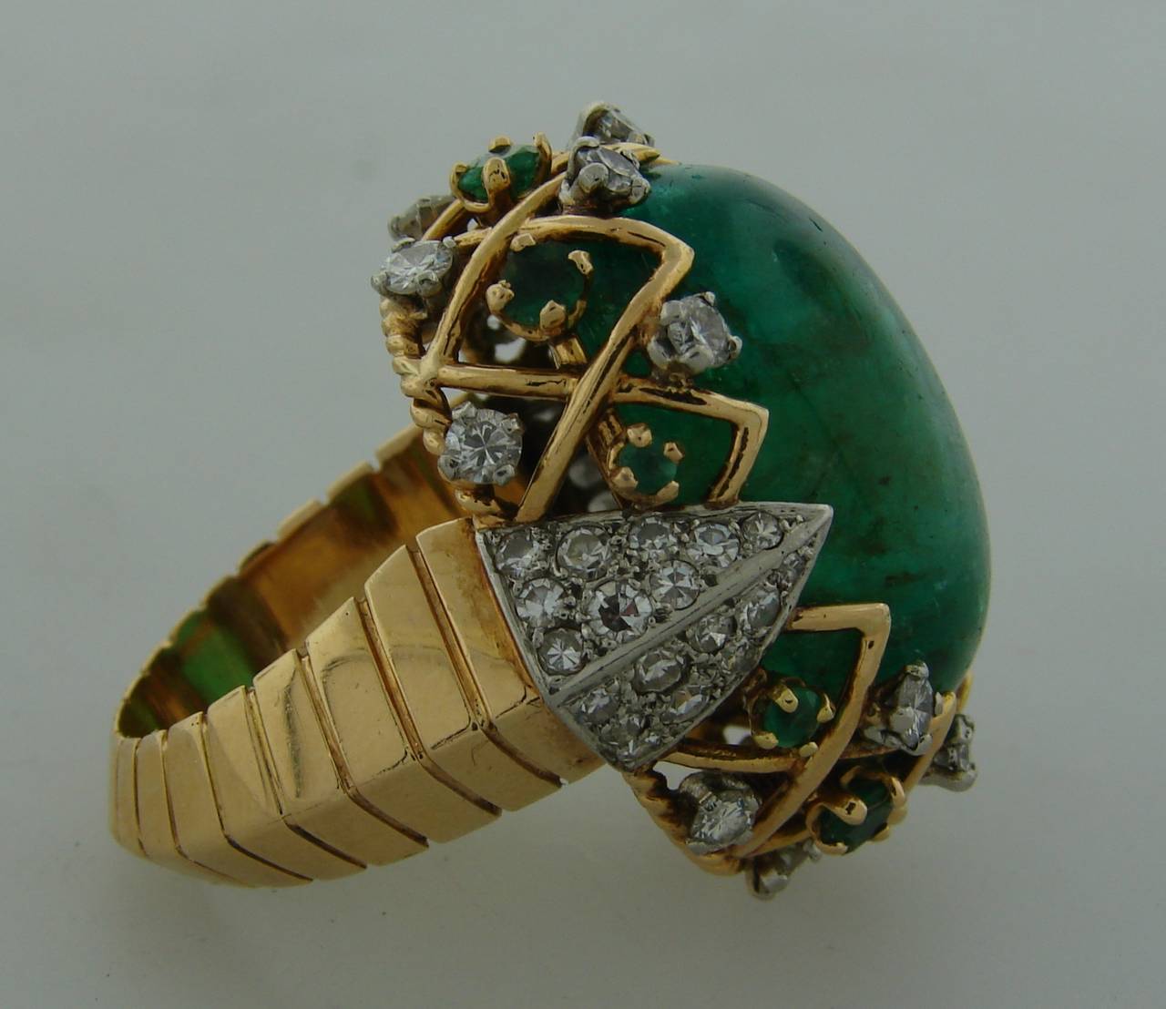 Women's Sterle Cabochon Emerald Diamond Gold Ring