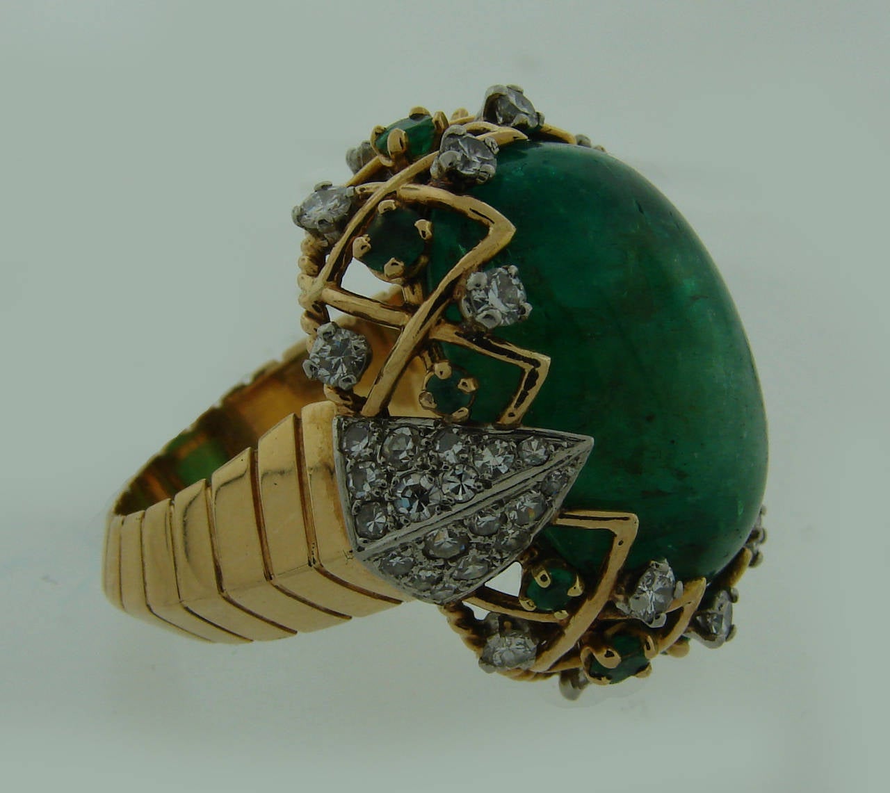 Sterle Cabochon Emerald Diamond Gold Ring In Excellent Condition In Beverly Hills, CA