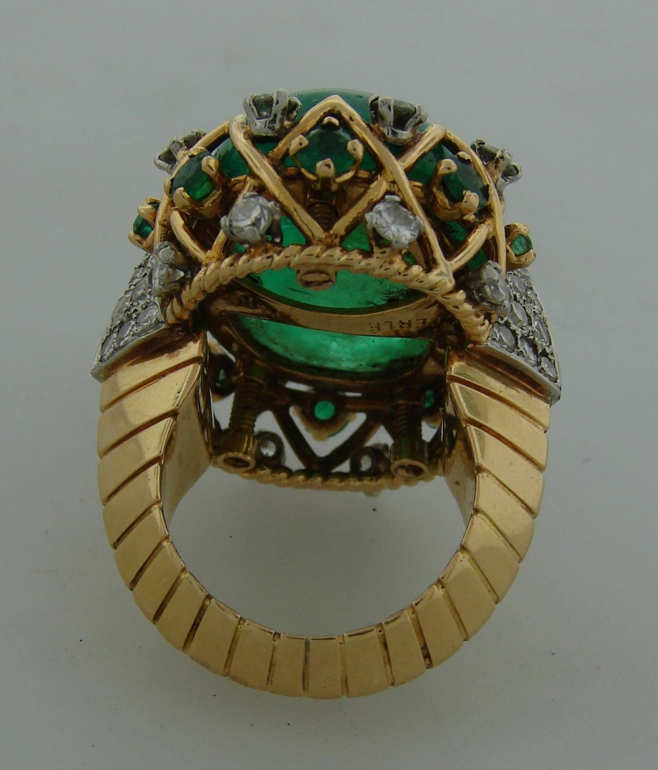 Sterle Cabochon Emerald Diamond Gold Ring 2