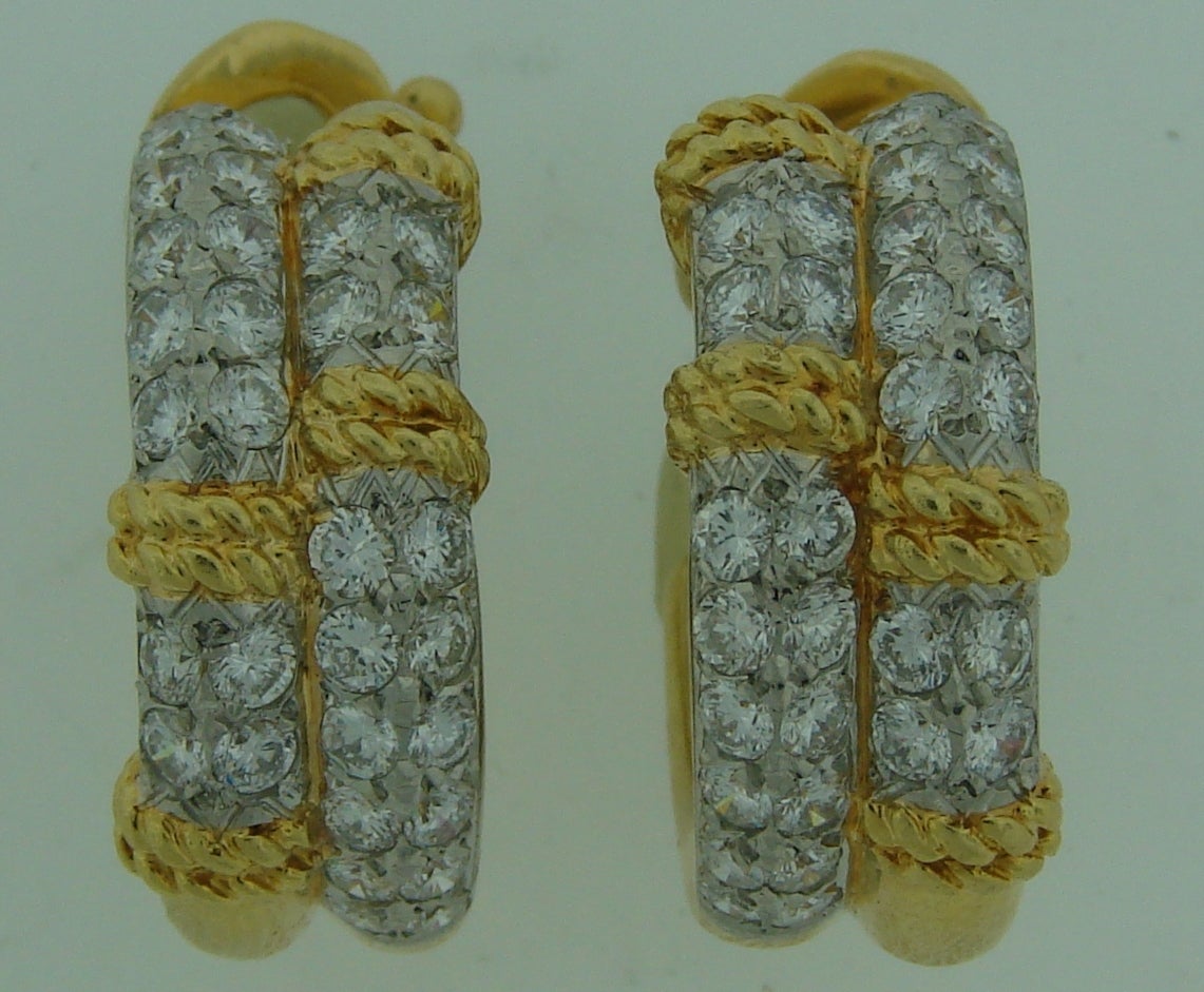 Fred Paris Diamond Gold Hoop Earrings 1