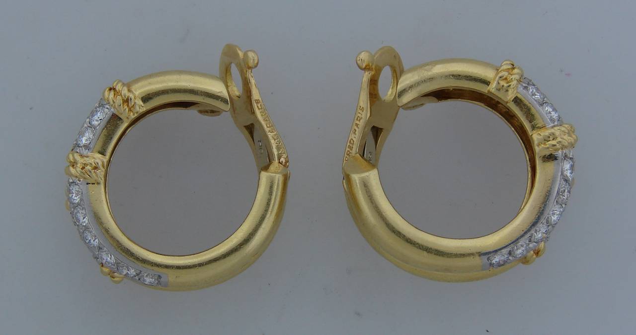Fred Paris Diamond Gold Hoop Earrings 3