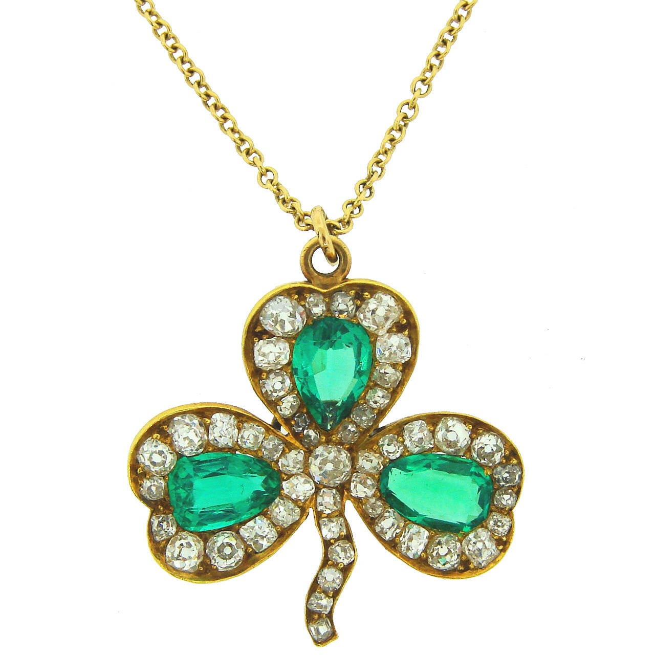 c.1930's J.E. Caldwell Emerald Diamond & Yellow Gold Clover Pendant