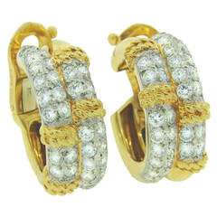 Fred Paris Diamond Gold Hoop Earrings