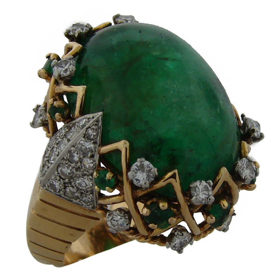 Sterle Cabochon Emerald Diamond Gold Ring