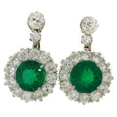 Emerald AGL Cert Diamond Platinum Dangle Earrings