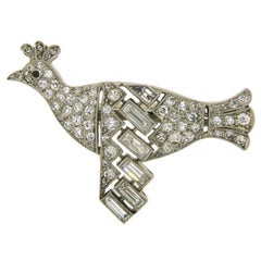 Antique Janesich Diamond Platinum Bird Pearl Enhancer Clasp