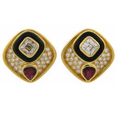 Marina B Black Onyx Ruby Diamond Yellow Gold Earrings