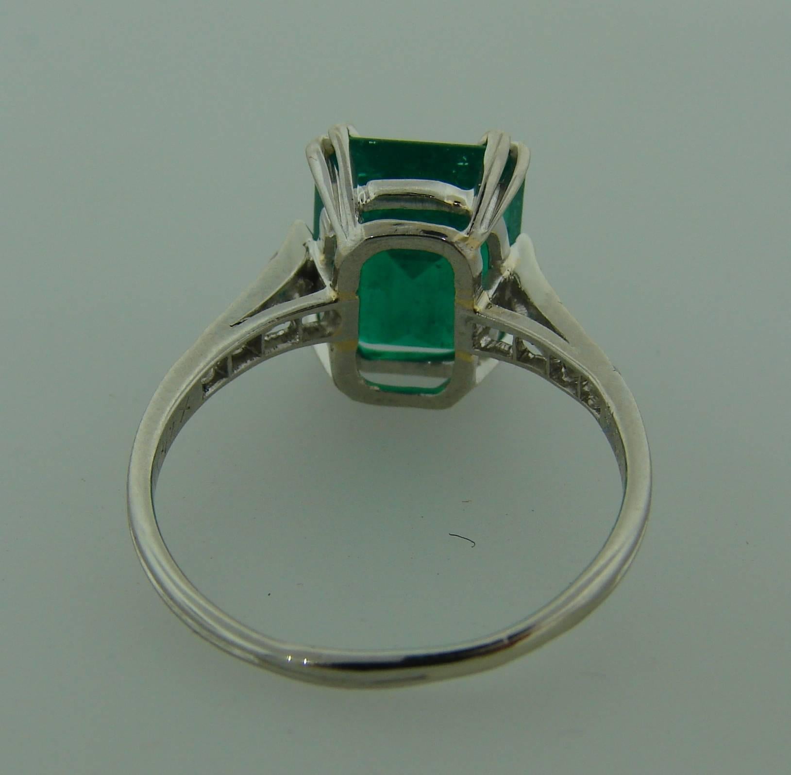 Boucheron Art Deco Colombian Emerald Diamond Platinum Solitaire Ring 1