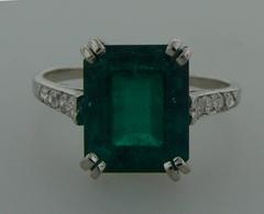 Boucheron Art Deco Colombian Emerald Diamond Platinum Solitaire Ring