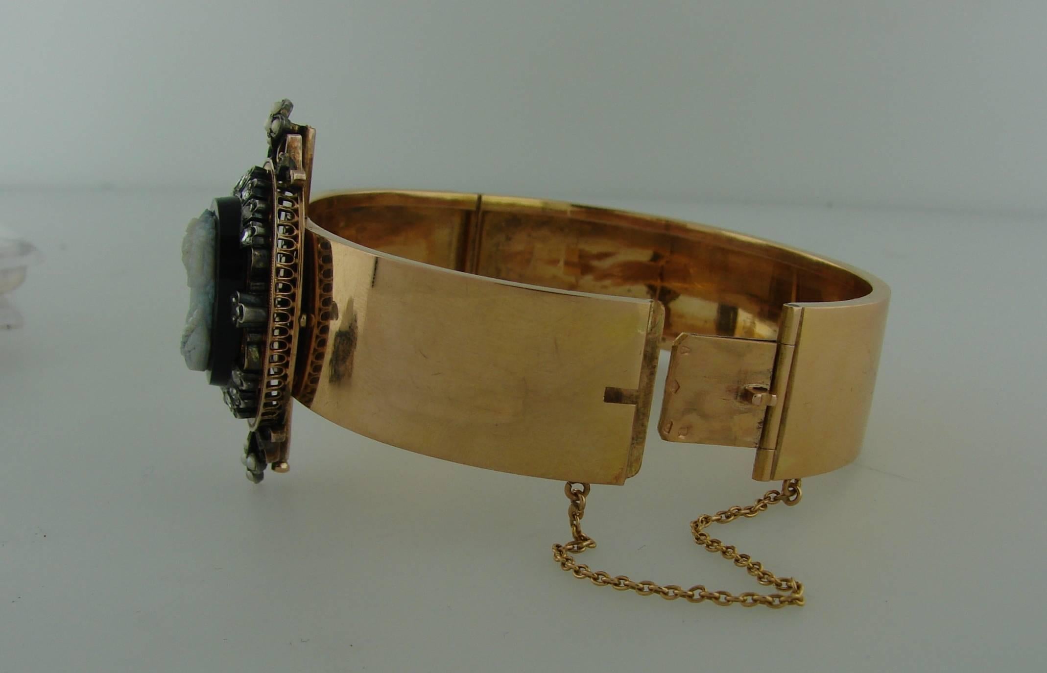 Victorian Agate Cameo Diamond Gold Pin Brooch Pendant Bangle Bracelet Earrings  4