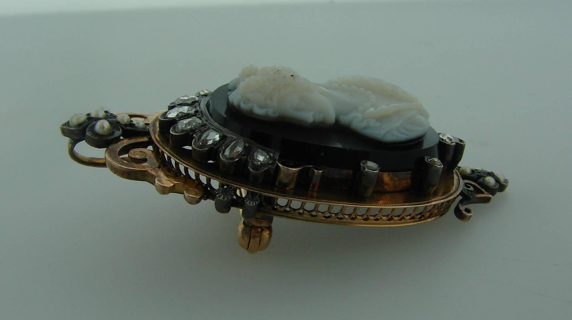 Victorian Agate Cameo Diamond Gold Pin Brooch Pendant Bangle Bracelet Earrings  1